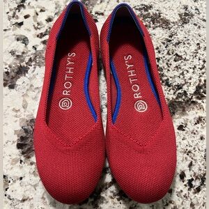 Rothy's Vibrant Red Flats with Blue Accents